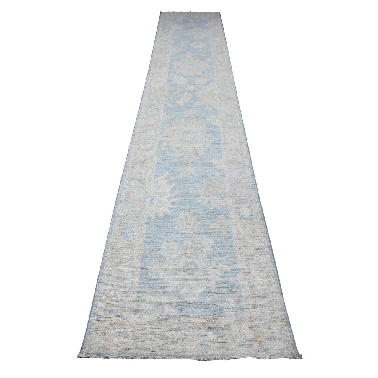 Gray 2'7" x 15'3" Oushak And Peshawar Hand knotted Wool Rug - Sku: O089630
