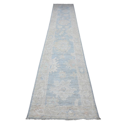 Oushak And Peshawar Wool Hand Knotted Rug Blue Gray 2.7X15.3 -O089630