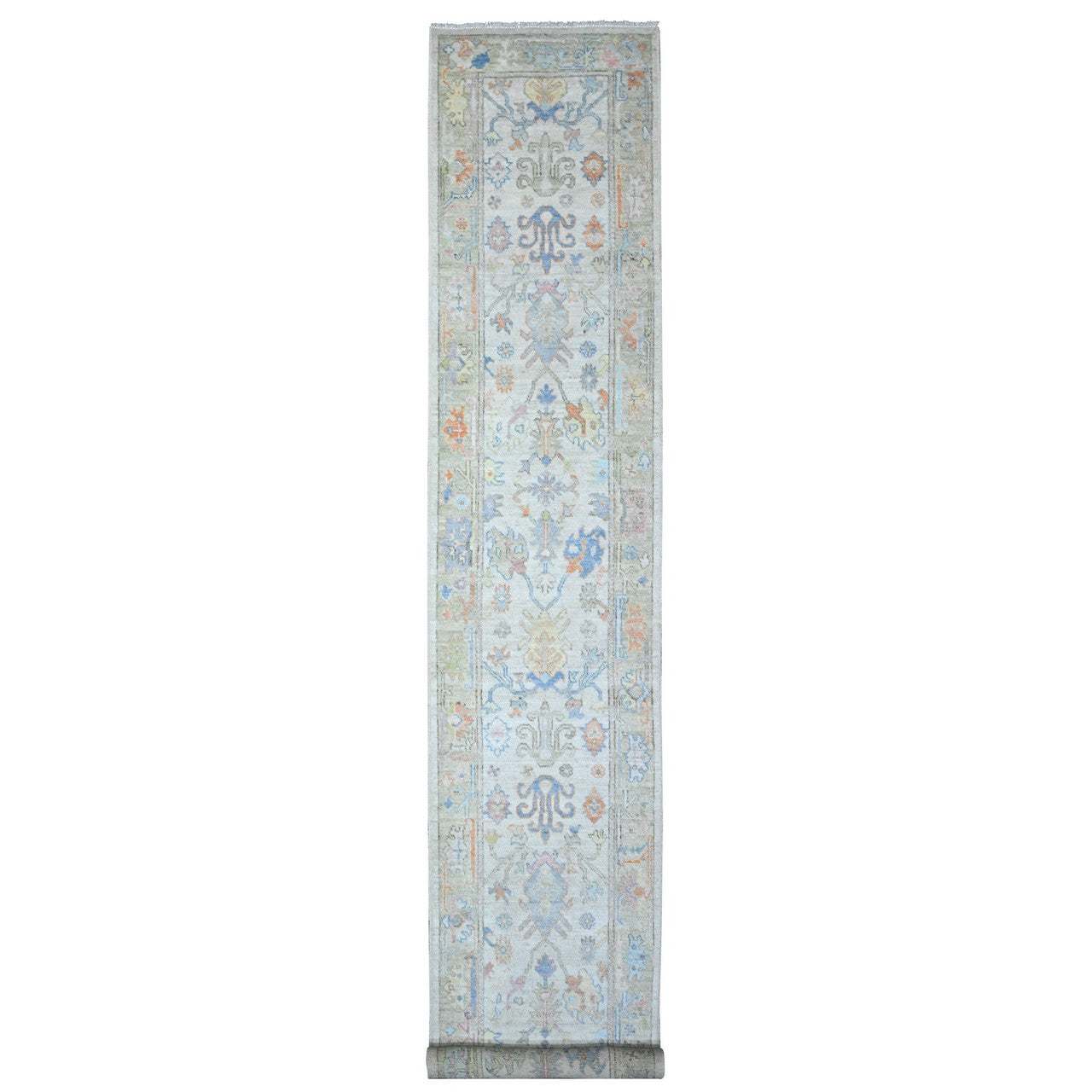 Gray 2'7" x 15'9" Oushak And Peshawar Hand knotted Wool Rug - Sku: O089631