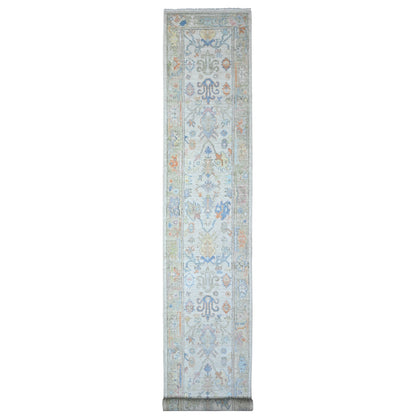 Oushak And Peshawar Wool Hand Knotted Rug Grey Green 2.7X15.9 -O089631