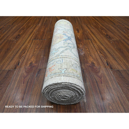 Oushak And Peshawar Wool Hand Knotted Rug Grey Green 2.7X15.9 -O089631