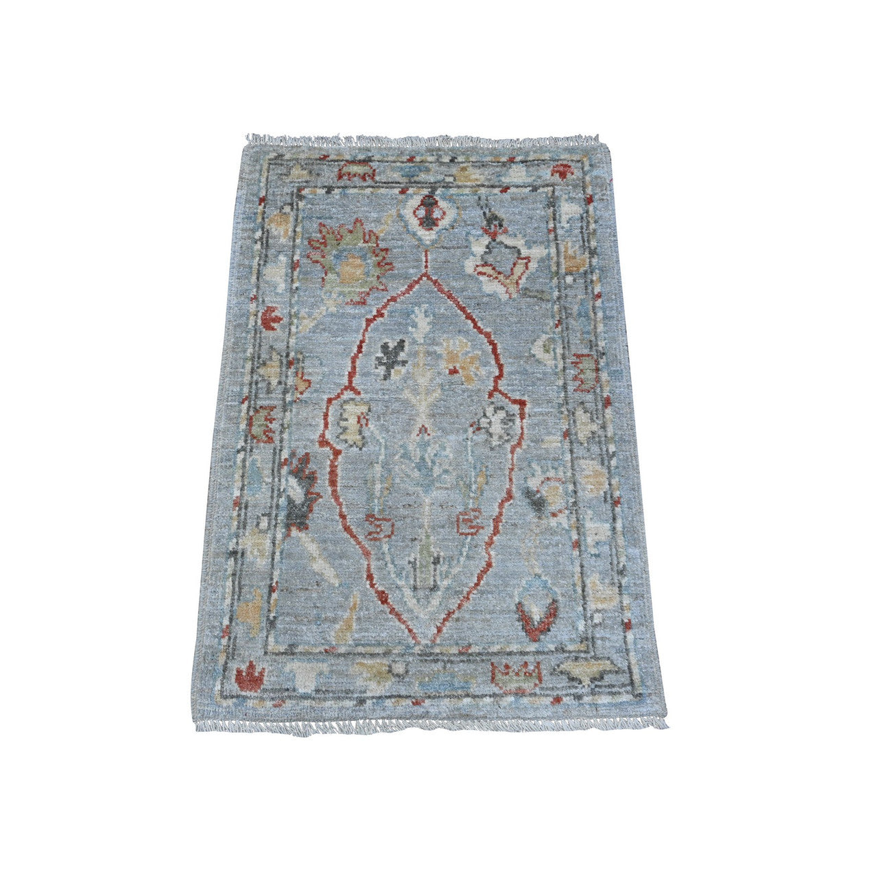 Gray 2'1" x 3'1" Oushak And Peshawar Hand knotted Wool Rug - Sku: O089633