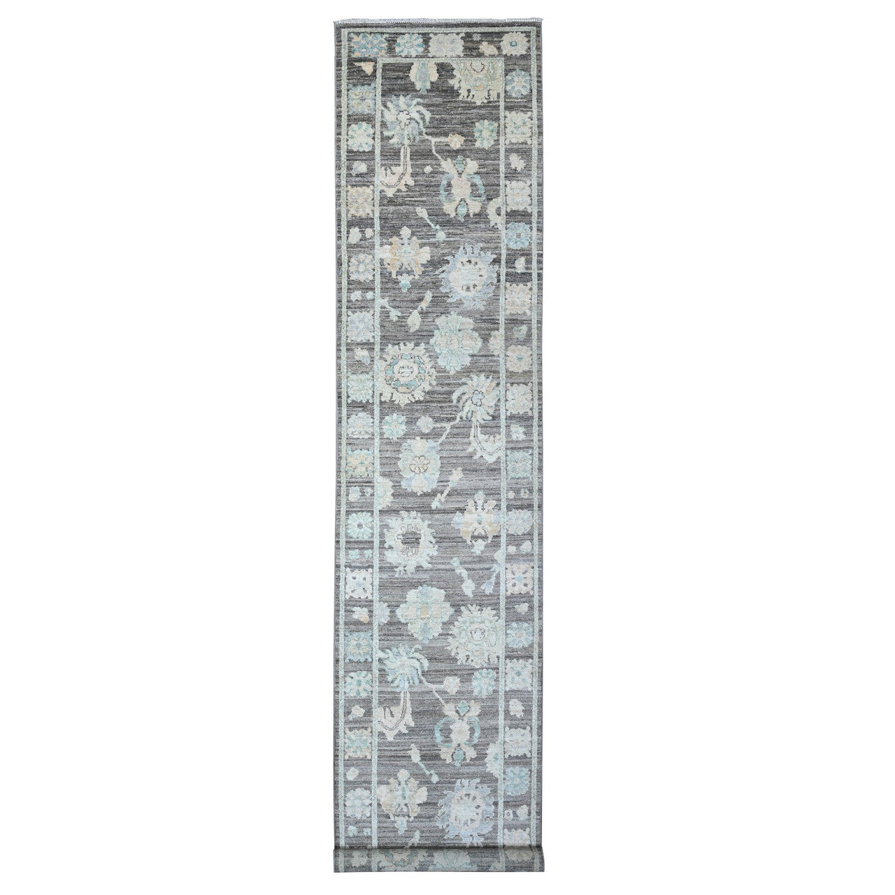 Gray 3'0" x 15'7" Oushak And Peshawar Hand knotted Wool Rug - Sku: O089636