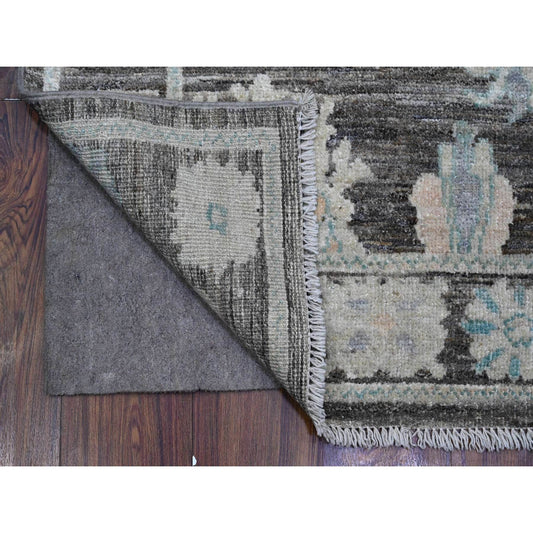 Oushak And Peshawar Wool Hand Knotted Rug Grey Gray 3.0X15.7 -O089636