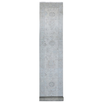 Oushak And Peshawar Wool Hand Knotted Rug Ivory Gray 2.9X19.0 -O089637