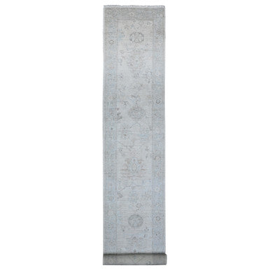 Oushak And Peshawar Wool Hand Knotted Rug Ivory Gray 2.9X19.0 -O089637