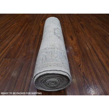 Oushak And Peshawar Wool Hand Knotted Rug Ivory Gray 2.9X19.0 -O089637