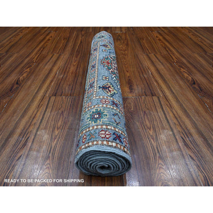 Kazak Wool Hand Knotted Rug Blue Gray 2.8X7.9 -O089640