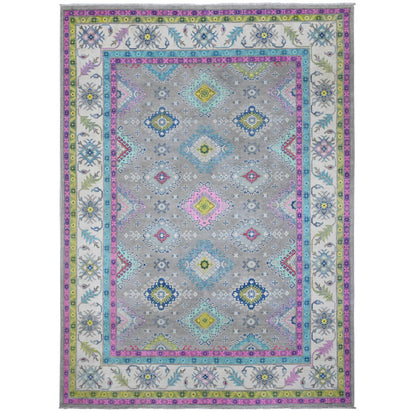 Kazak Wool Hand Knotted Rug Grey Ivory 8.2X11.5 -O089641