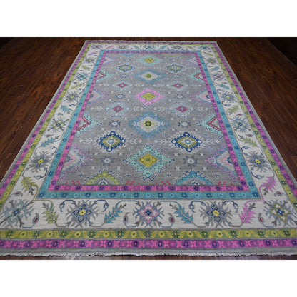 Kazak Wool Hand Knotted Rug Grey Ivory 8.2X11.5 -O089641