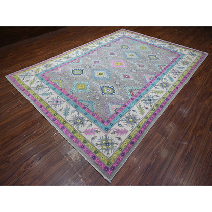 Kazak Wool Hand Knotted Rug Grey Ivory 8.2X11.5 -O089641