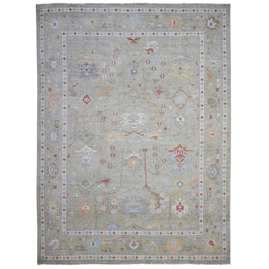 Oushak And Peshawar Wool Hand Knotted Rug Green Green 11.10X15.9 -O089642