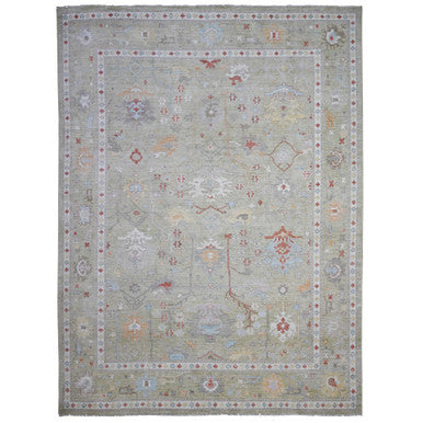 Oushak And Peshawar Wool Hand Knotted Rug Green Green 11.10X15.9 -O089642