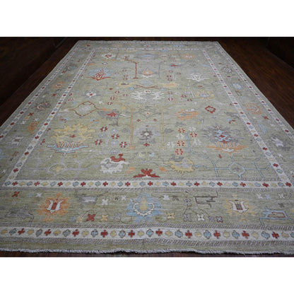 Oushak And Peshawar Wool Hand Knotted Rug Green Green 11.10X15.9 -O089642