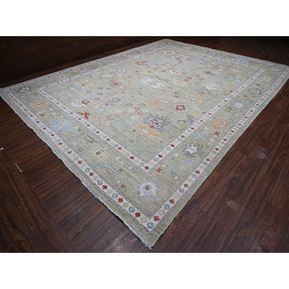 Oushak And Peshawar Wool Hand Knotted Rug Green Green 11.10X15.9 -O089642