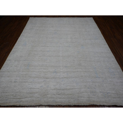 Oushak And Peshawar Wool Hand Knotted Rug Grey Ivory 8.1X9.7 -O089643