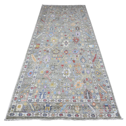Oushak And Peshawar Wool Hand Knotted Rug Green Green 4.5X10.0 -O089647