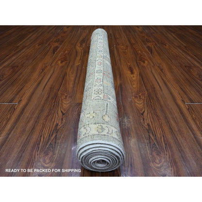 Oushak And Peshawar Wool Hand Knotted Rug Green Green 4.5X10.0 -O089647