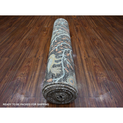 Oushak And Peshawar Wool Hand Knotted Rug Grey No Border 4.0X15.10 -O089649