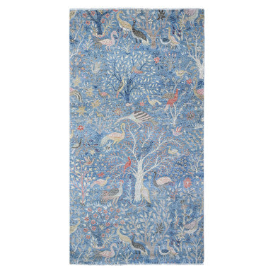 Oushak And Peshawar Wool Hand Knotted Rug Blue No Border 5.11X11.10 -O089650