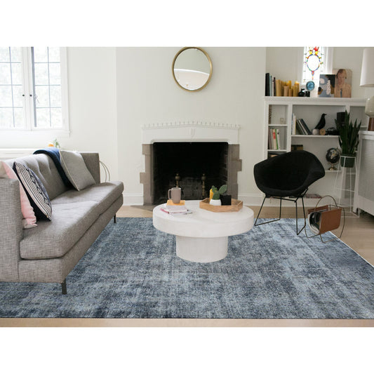 Overdyed & Vintage Wool Hand Knotted Rug Grey Gray 9.3X12.6 -O089653