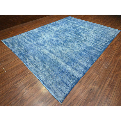 Overdyed & Vintage Wool Hand Knotted Rug Blue Blue 9.5X12.7 -O089654