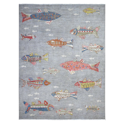 Modern and Contemporary Wool Hand Knotted Rug Grey No Border 8.10X11.9 -O089658