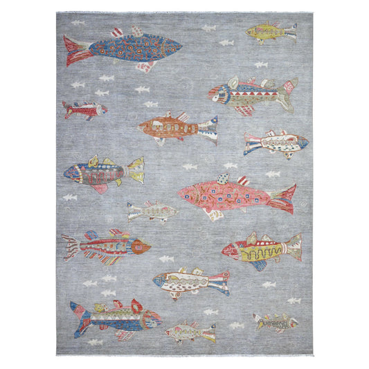 Modern and Contemporary Wool Hand Knotted Rug Grey No Border 8.10X11.9 -O089658