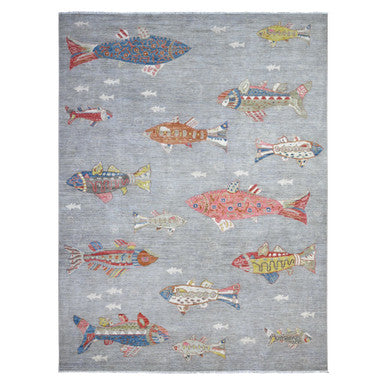 Modern and Contemporary Wool Hand Knotted Rug Grey No Border 8.10X11.9 -O089658