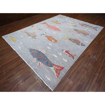 Modern and Contemporary Wool Hand Knotted Rug Grey No Border 8.10X11.9 -O089658