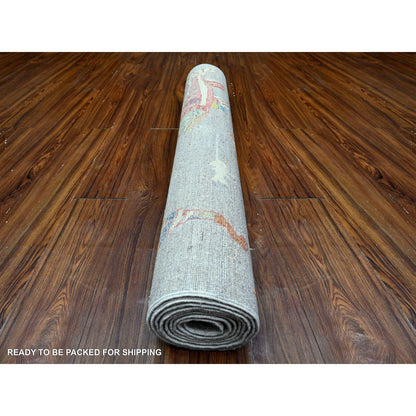 Modern and Contemporary Wool Hand Knotted Rug Grey No Border 3.11X9.8 -O089659