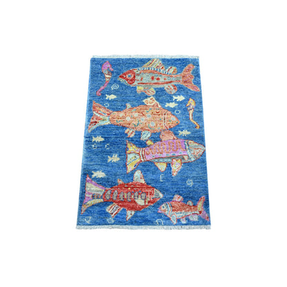 Modern and Contemporary Wool Hand Knotted Rug Blue No Border 2.1X2.11 -O089661