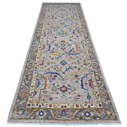 Heriz Wool Hand Knotted Rug Grey Gray 3.11X11.9 -O089670