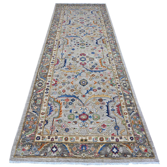 Heriz Wool Hand Knotted Rug Grey Gray 3.11X11.9 -O089670