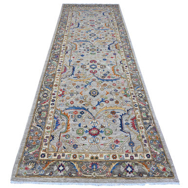 Heriz Wool Hand Knotted Rug Grey Gray 3.11X11.9 -O089670