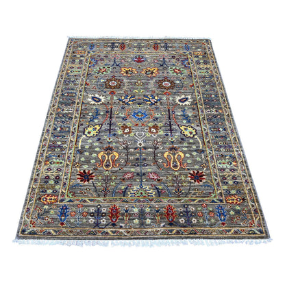 Oushak And Peshawar Wool Hand Knotted Rug Grey Gray 4.0X5.7 -O089671