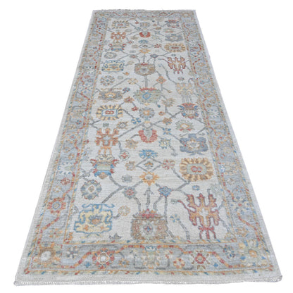 Oushak And Peshawar Wool Hand Knotted Rug Grey Gray 4.0X9.11 -O089672