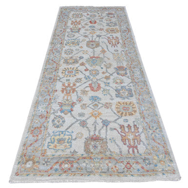 Oushak And Peshawar Wool Hand Knotted Rug Grey Gray 4.0X9.11 -O089672