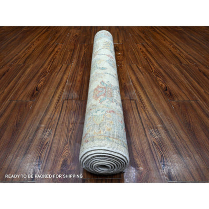 Oushak And Peshawar Wool Hand Knotted Rug Grey Gray 4.0X9.11 -O089672
