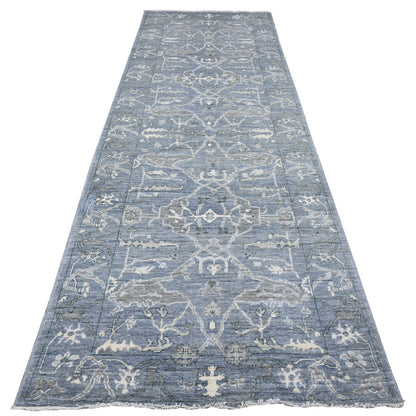 Oushak And Peshawar Wool Hand Knotted Rug Grey Gray 4.1X11.10 -O089673