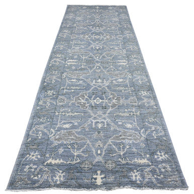 Oushak And Peshawar Wool Hand Knotted Rug Grey Gray 4.1X11.10 -O089673