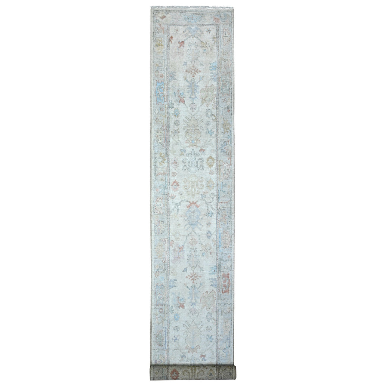 Ivory 2'8" x 19'2" Oushak And Peshawar Hand knotted Wool Rug - Sku: O089677