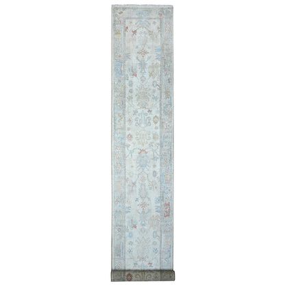 Oushak And Peshawar Wool Hand Knotted Rug Ivory Gray 2.8X19.2 -O089677