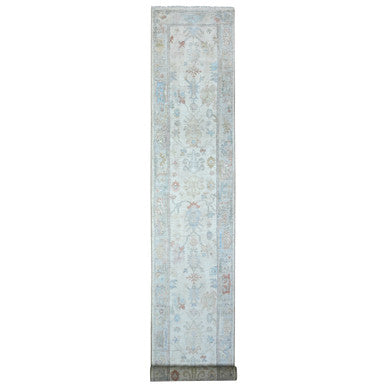 Oushak And Peshawar Wool Hand Knotted Rug Ivory Gray 2.8X19.2 -O089677
