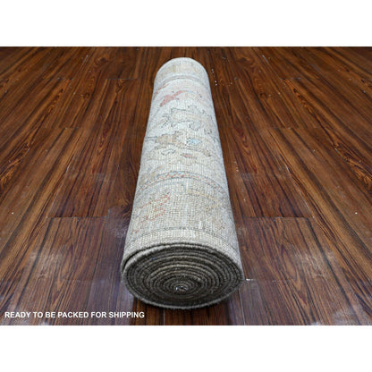 Oushak And Peshawar Wool Hand Knotted Rug Ivory Gray 2.8X19.2 -O089677