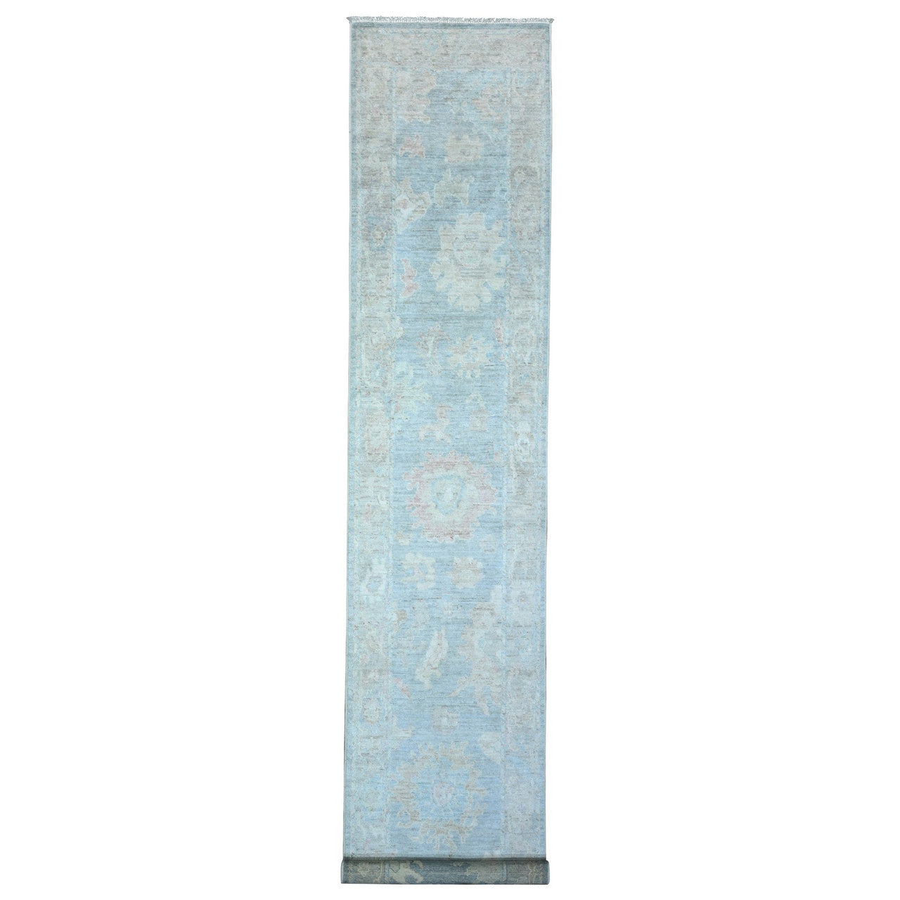 Blue 2'10" x 16'0" Oushak And Peshawar Hand knotted Wool Rug - Sku: O089678