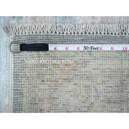 Oushak And Peshawar Wool Hand Knotted Rug Blue Silver Gray 2.10X16.0 -O089678