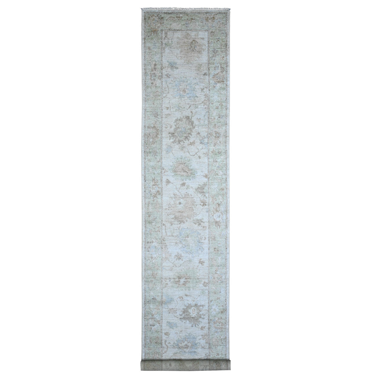 Gray 2'10" x 16'0" Oushak And Peshawar Hand knotted Wool Rug - Sku: O089679