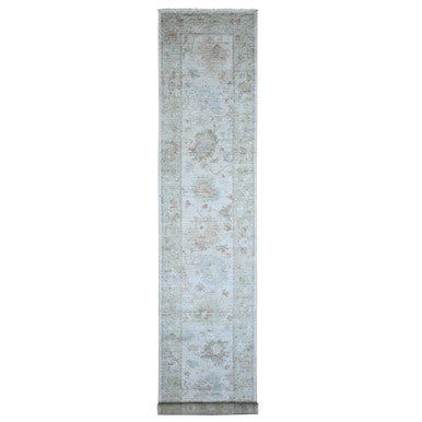 Oushak And Peshawar Wool Hand Knotted Rug Grey Green 2.10X16.0 -O089679