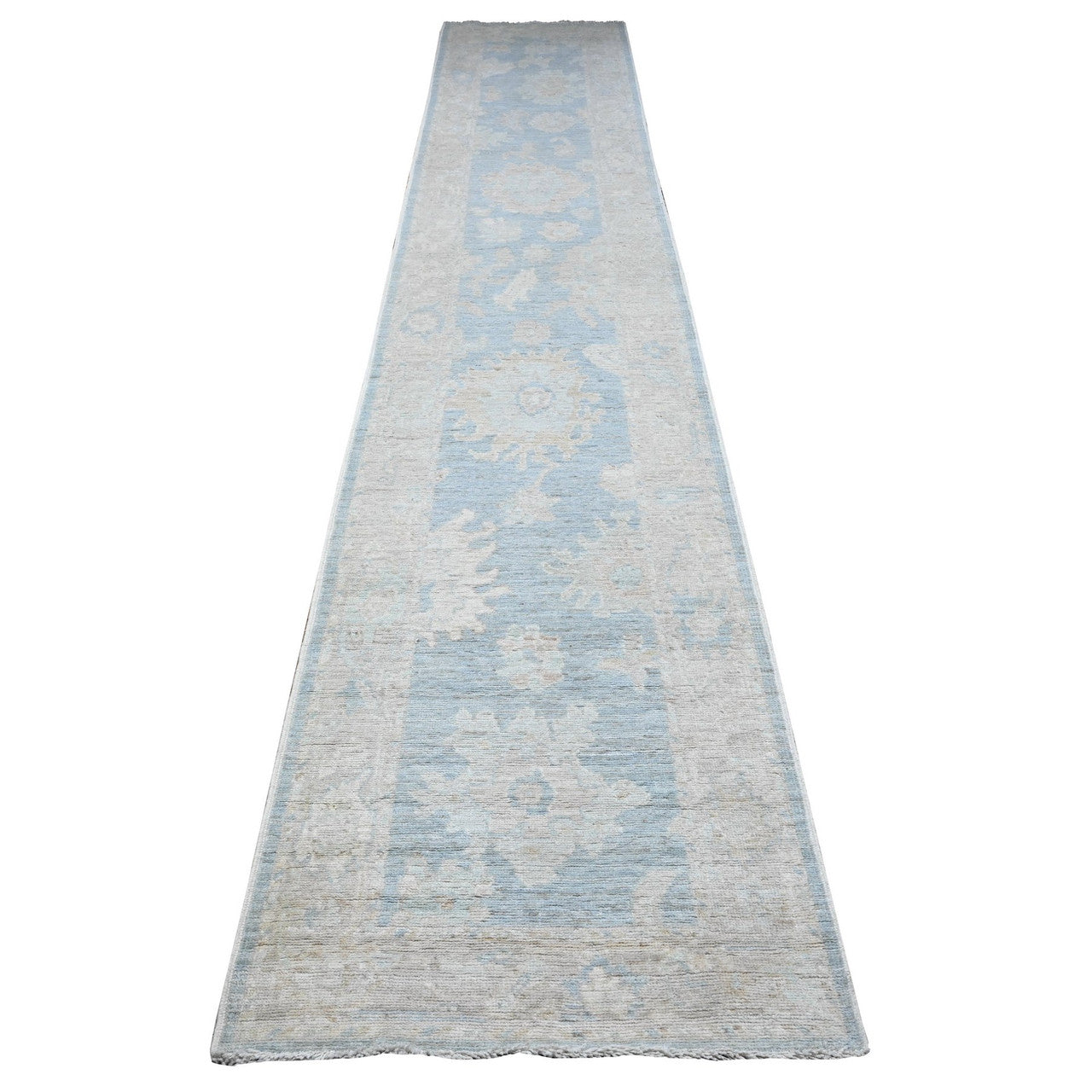 Gray 2'9" x 15'4" Oushak And Peshawar Hand knotted Wool Rug - Sku: O089681